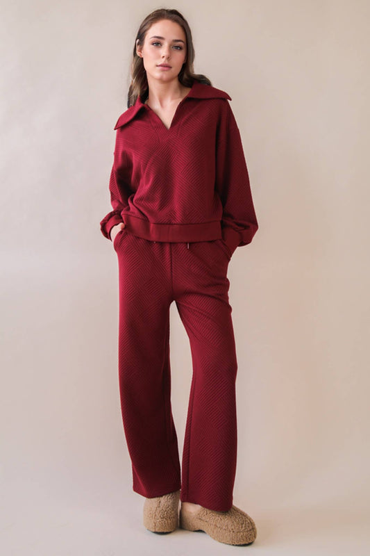 Textured Knit Casual Comfy Top & Pants Set