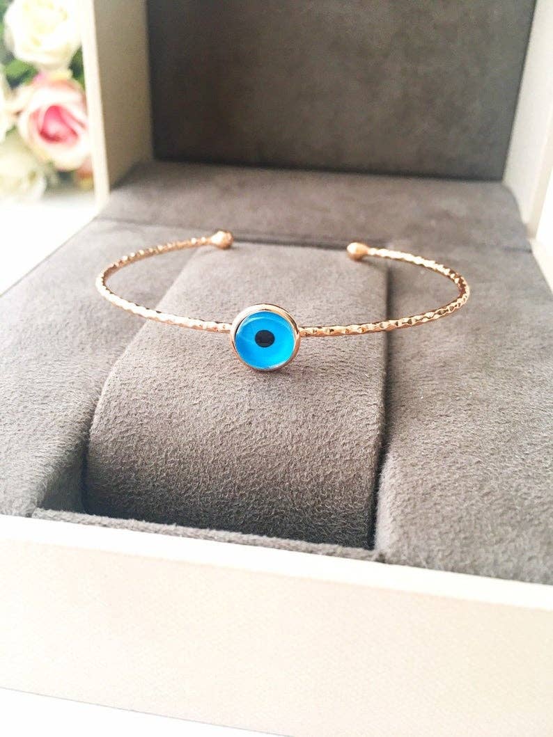 Bangle Bracelet, Blue Evil Eye Bracelet, Hamsa Bracelet