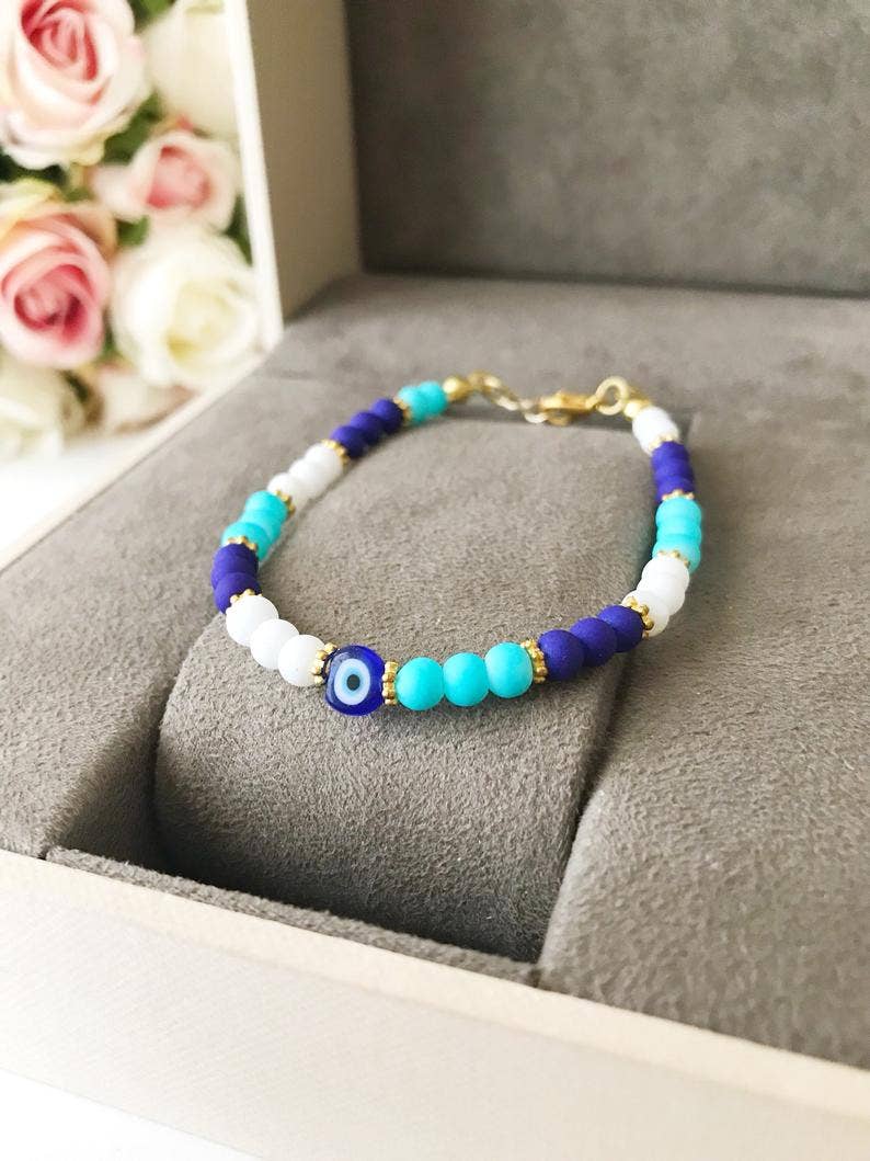 Summer Jewelry, Evil Eye Bracelet, Seed Beads Bracelet, Greek Jewelry
