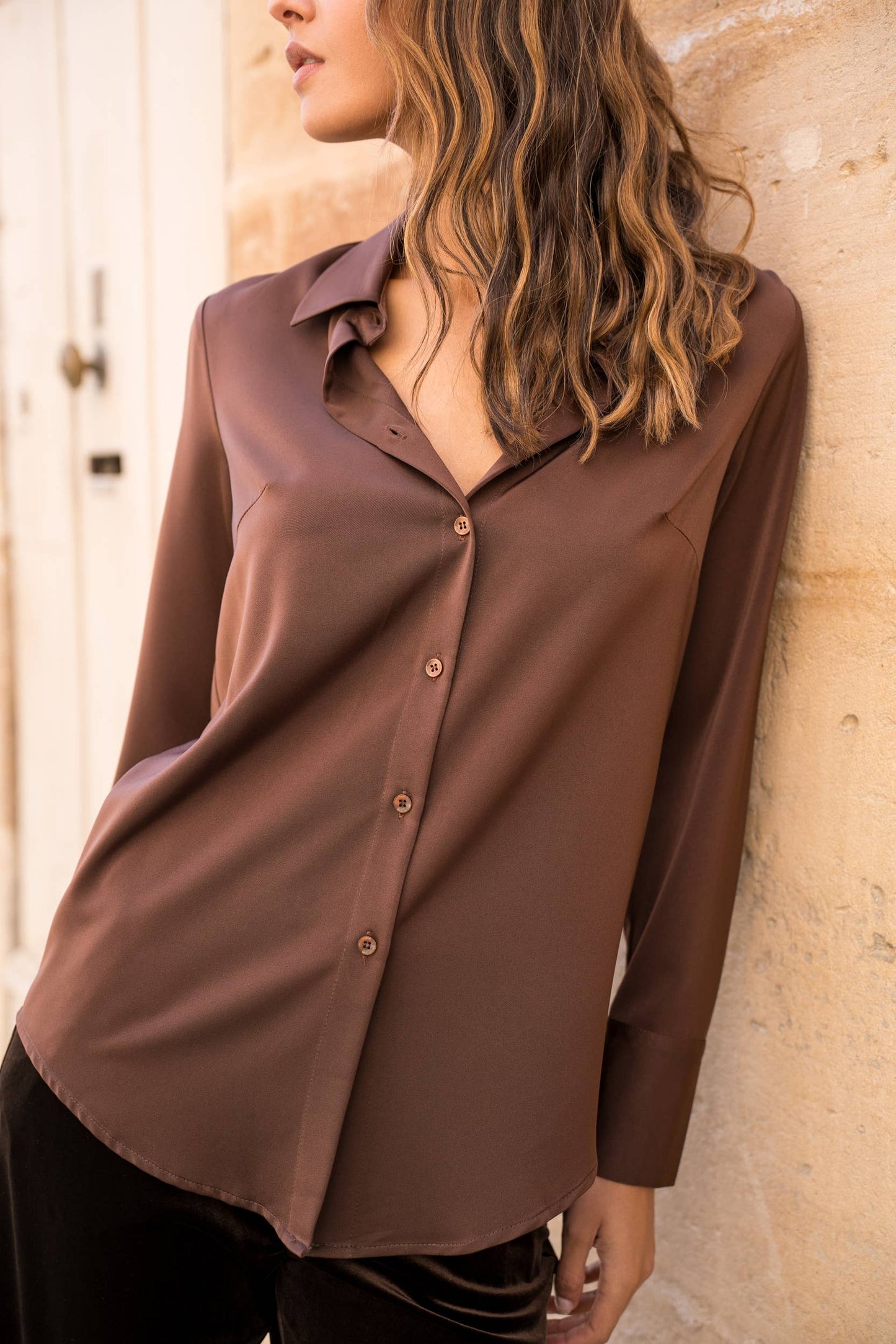 Satin Shirt with Classic Notched Collar