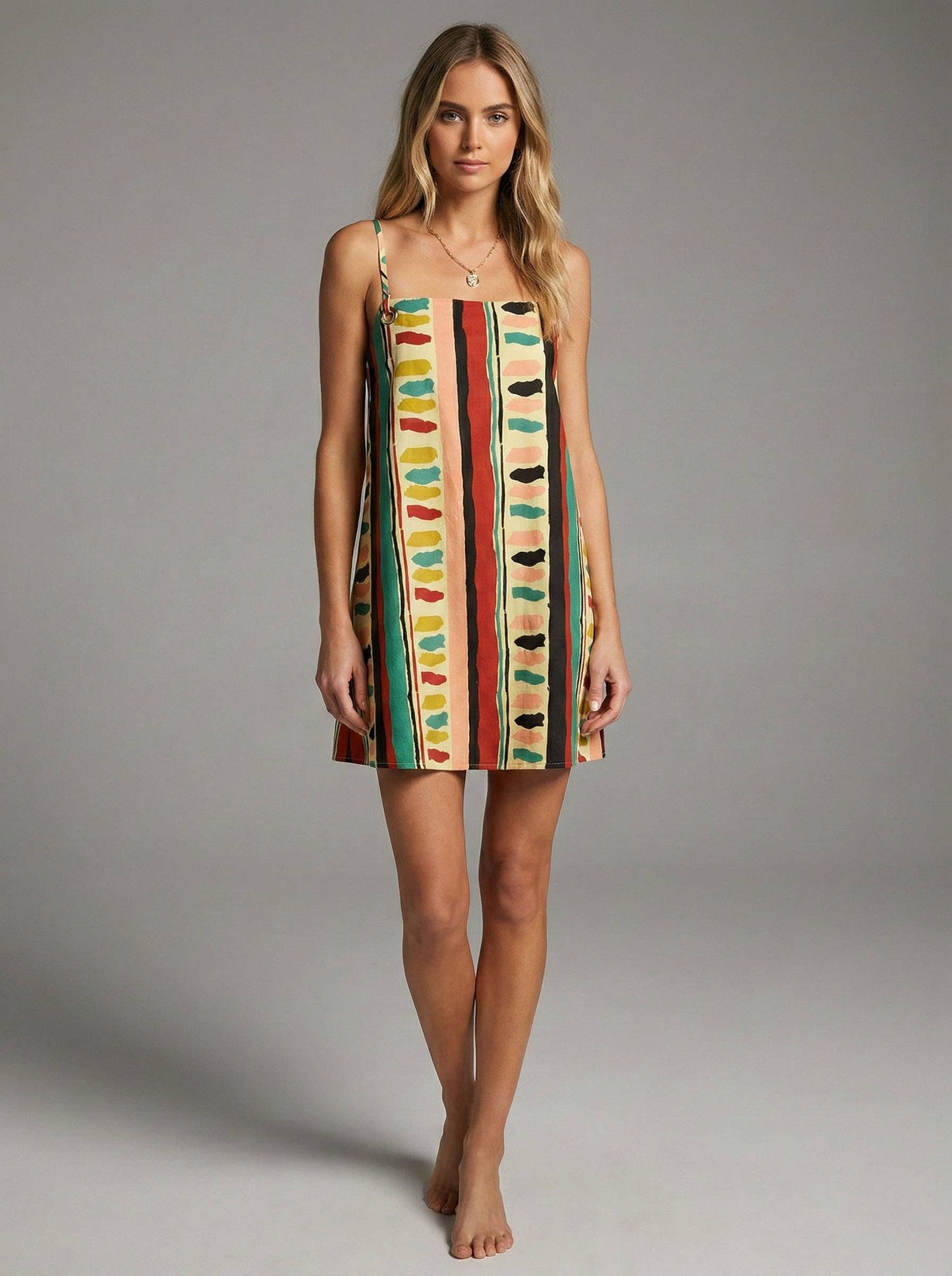 Meet Me In Santorini Ethnic Clash Poplin Short Dress