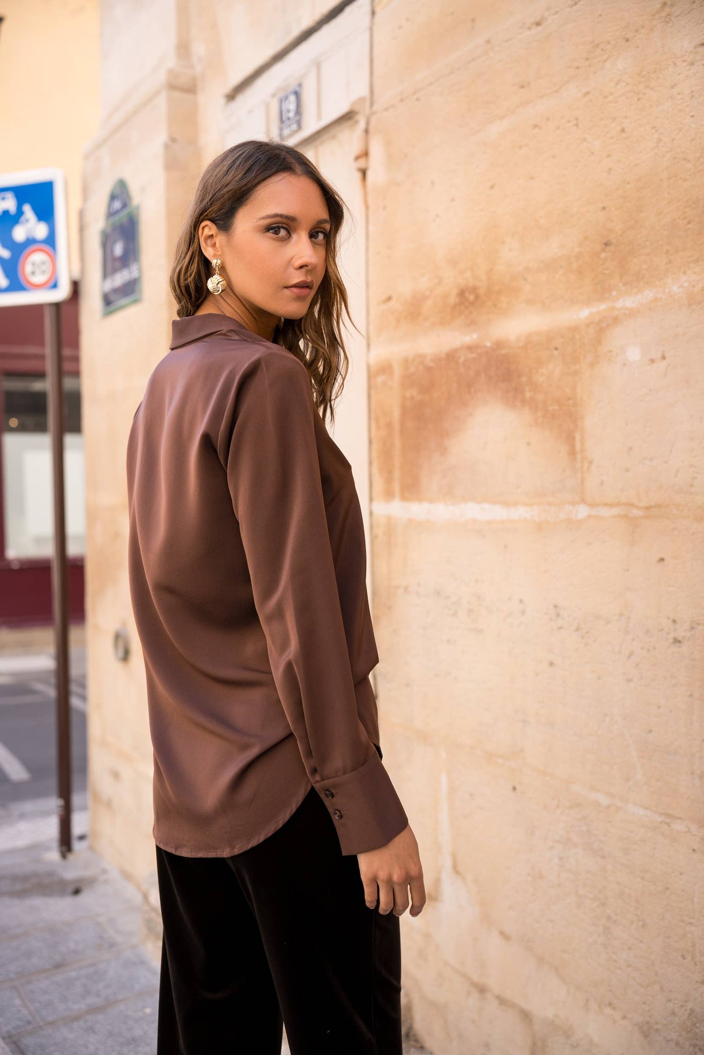 Satin Shirt with Classic Notched Collar
