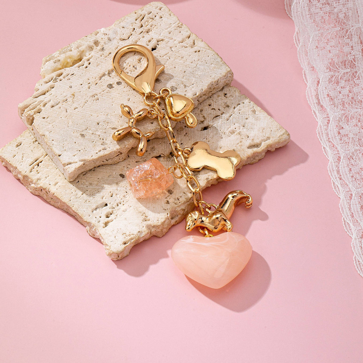Pink Heart Dog Bone Bag Charm