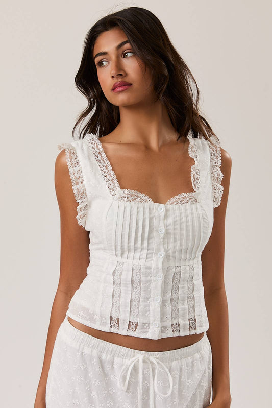Le Lis Sleeveless Square Neck Ruffle Top