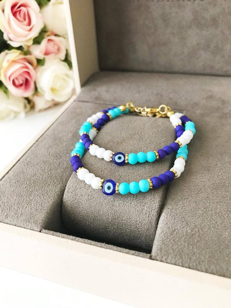 Summer Jewelry, Evil Eye Bracelet, Seed Beads Bracelet, Greek Jewelry