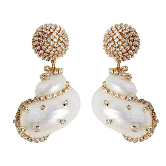 Rhinestone Wrapped White Shell Statement Earrings