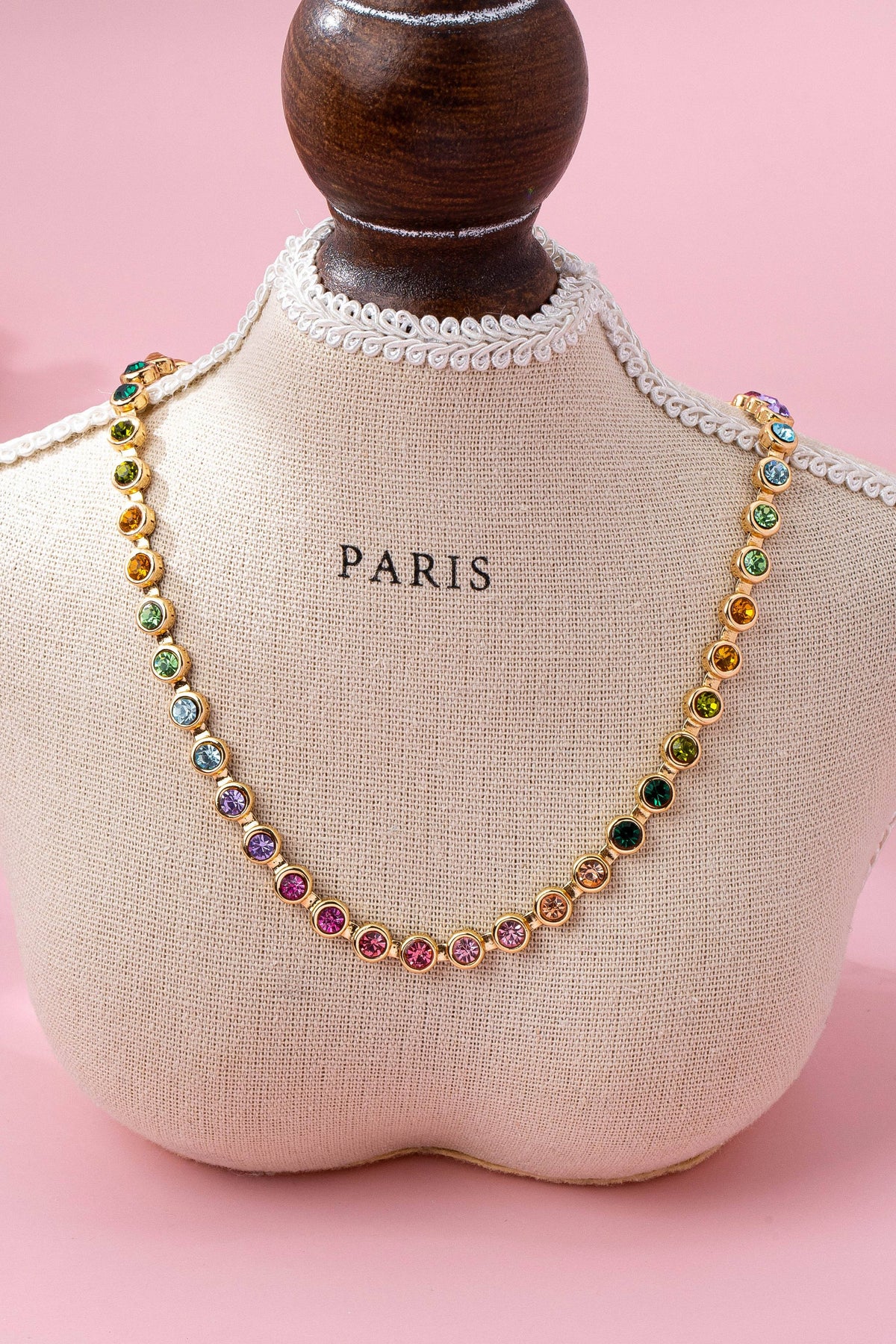 L'Atelier Collection Rainbow Bezel-Set Gemstone Tennis Necklace