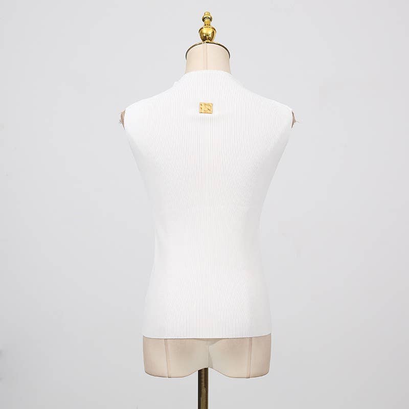 High Neck Sleeveless Vest with Keyhole Accent