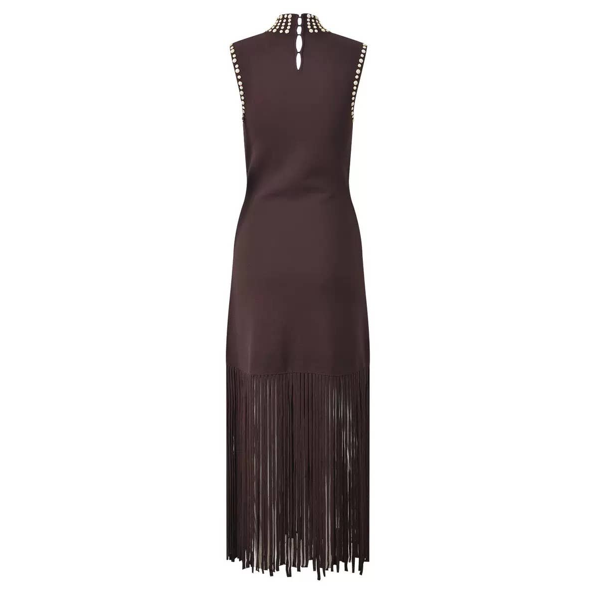 High Neck Pearl Fringe Sleeveless Knit Maxi Dress