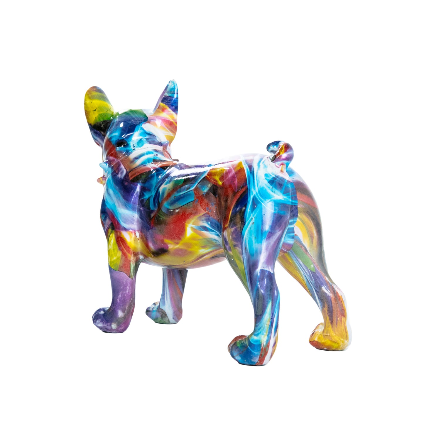 Hand Painted Smoke Art Bulldog Ears Up Sculpture - 9.5" long