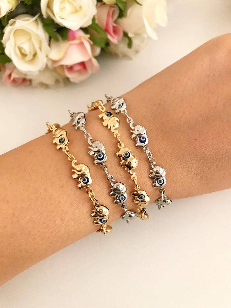 Elephant Evil Eye Bracelet, Lucky Charm Bracelet