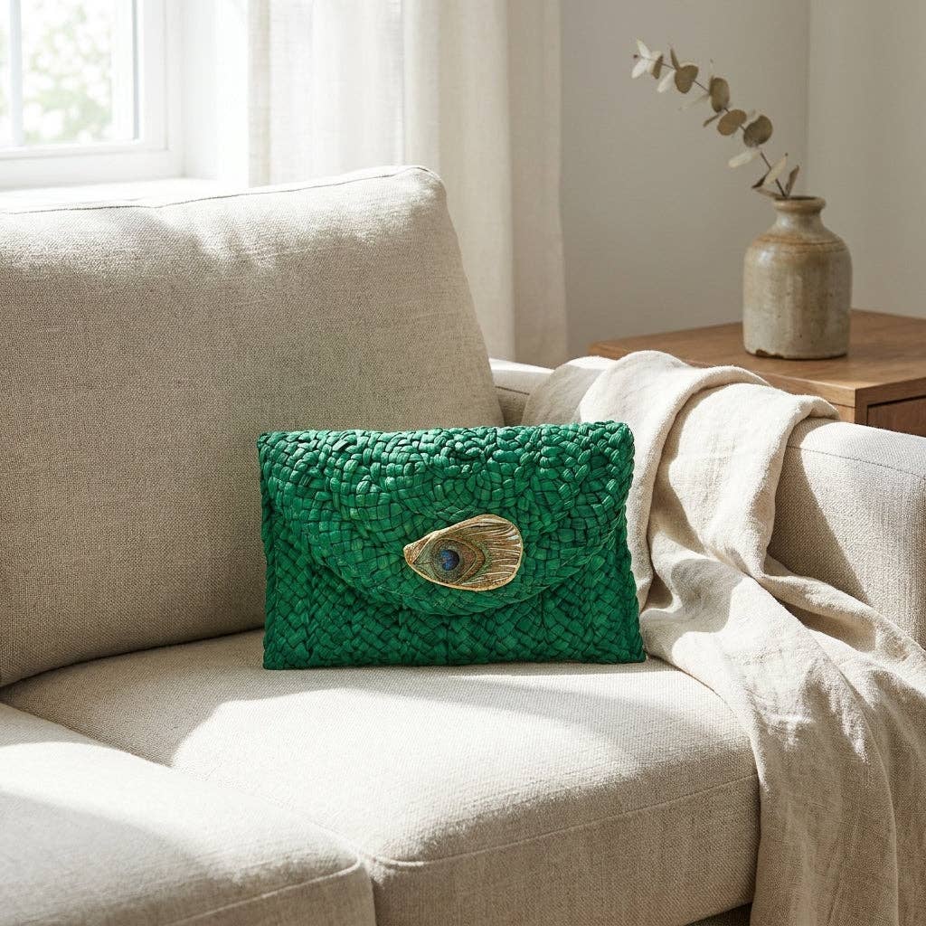 Peacock Feather Green Oyster Shell Clutch