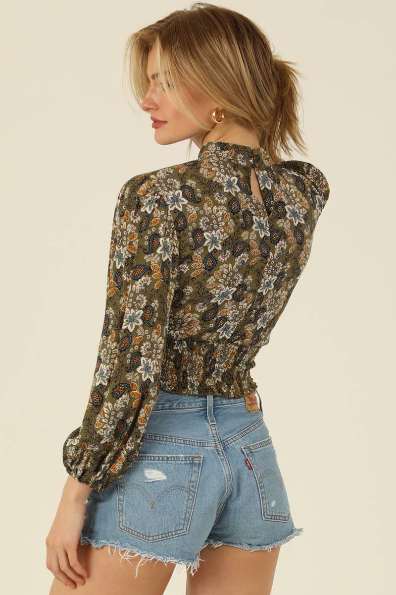 HIGH NECK LONG SLEEVE BLOUSE WITH CUT OUT DETAILS