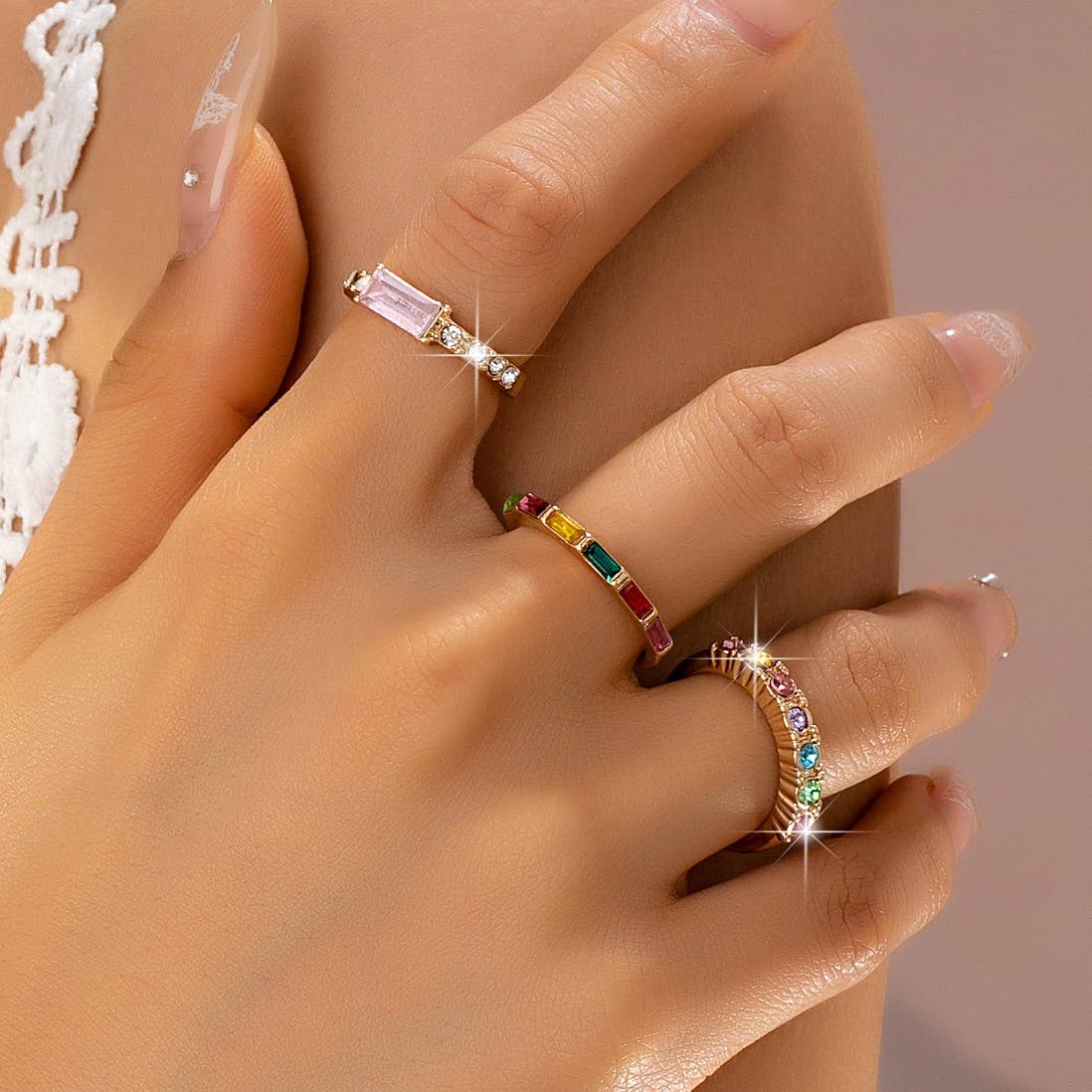 L'Atelier Collection Rainbow Gemstone Stackable Ring Set