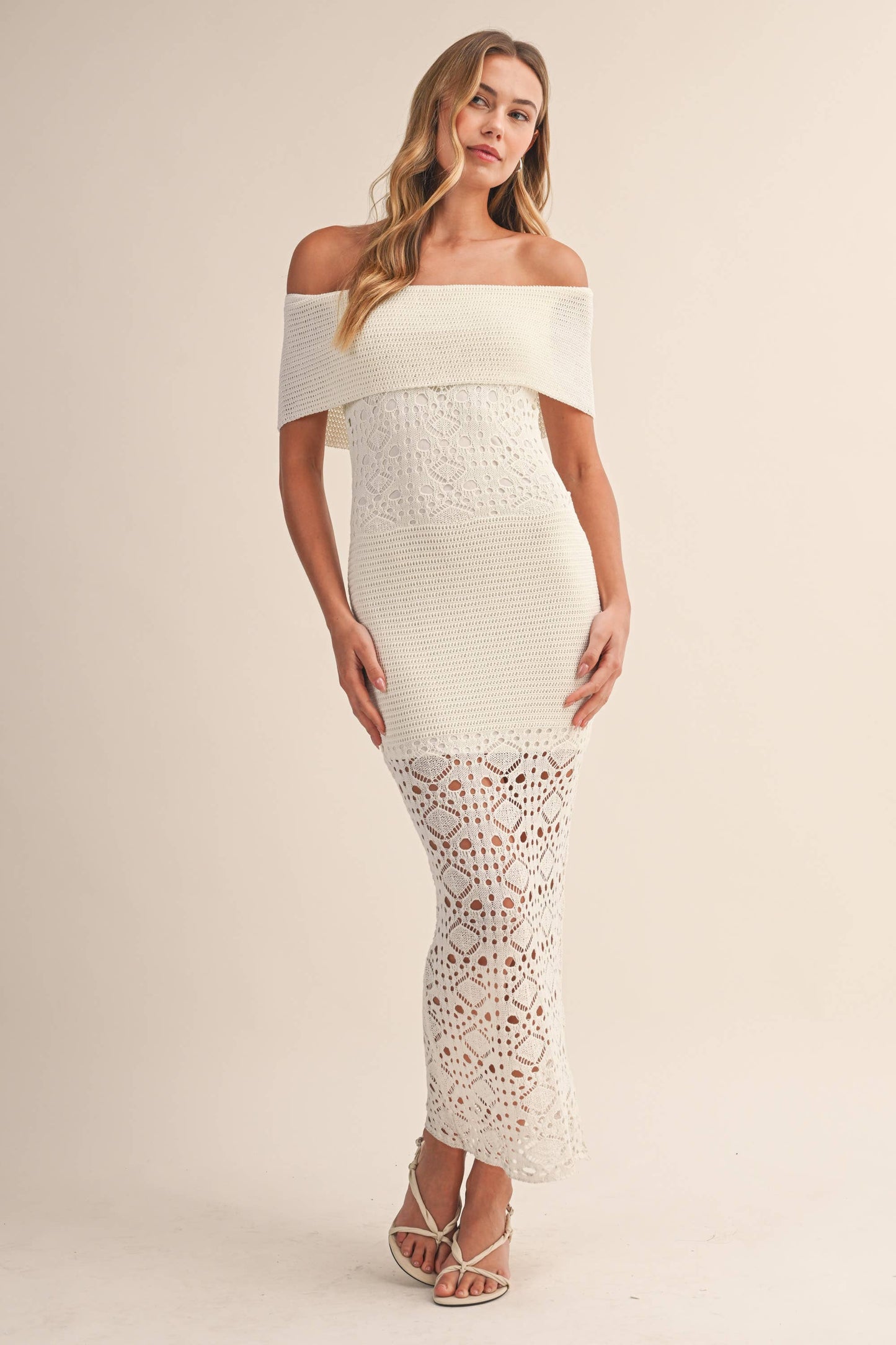Foldover Off Shoulder Sweater Maxi Dress