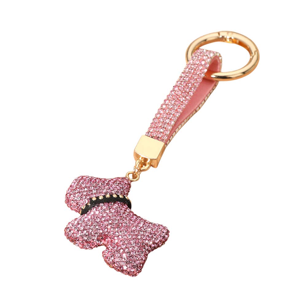 Bling Studded Dog Dangle Keychain / Bag Charm
