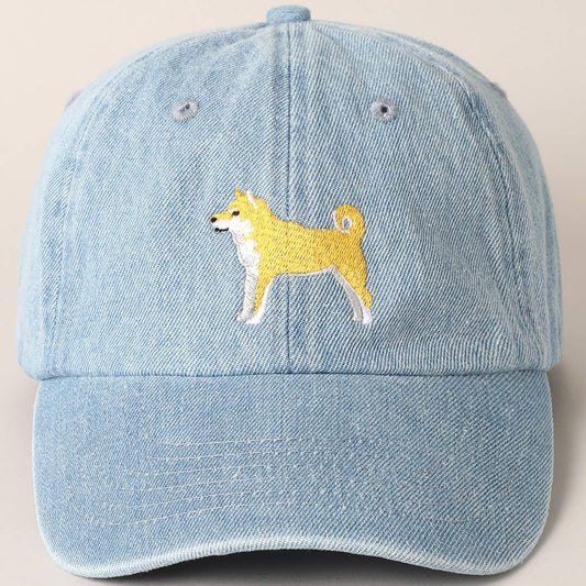 Shiba Dog Embroidered Denim Baseball Cap