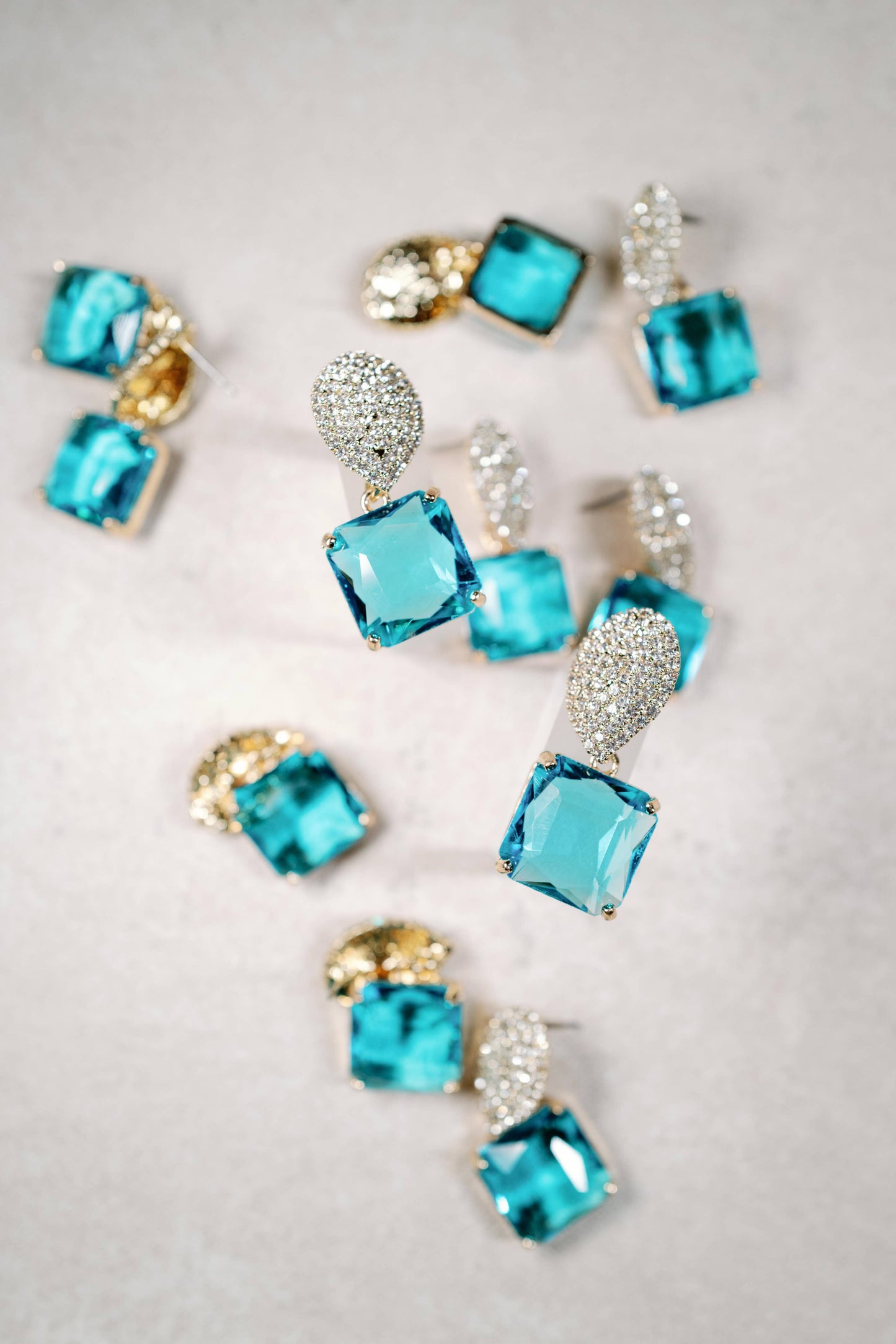 Turquoise Retro Pave Crystal Gum Drop Statement Earrings