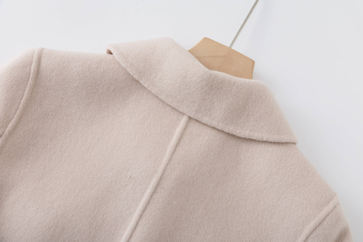 Chic Wool Bow Coat with Striped Waist Detail