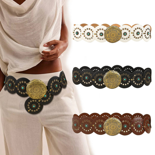 Studded Circular Disc Snap Y Shape Punk Belt