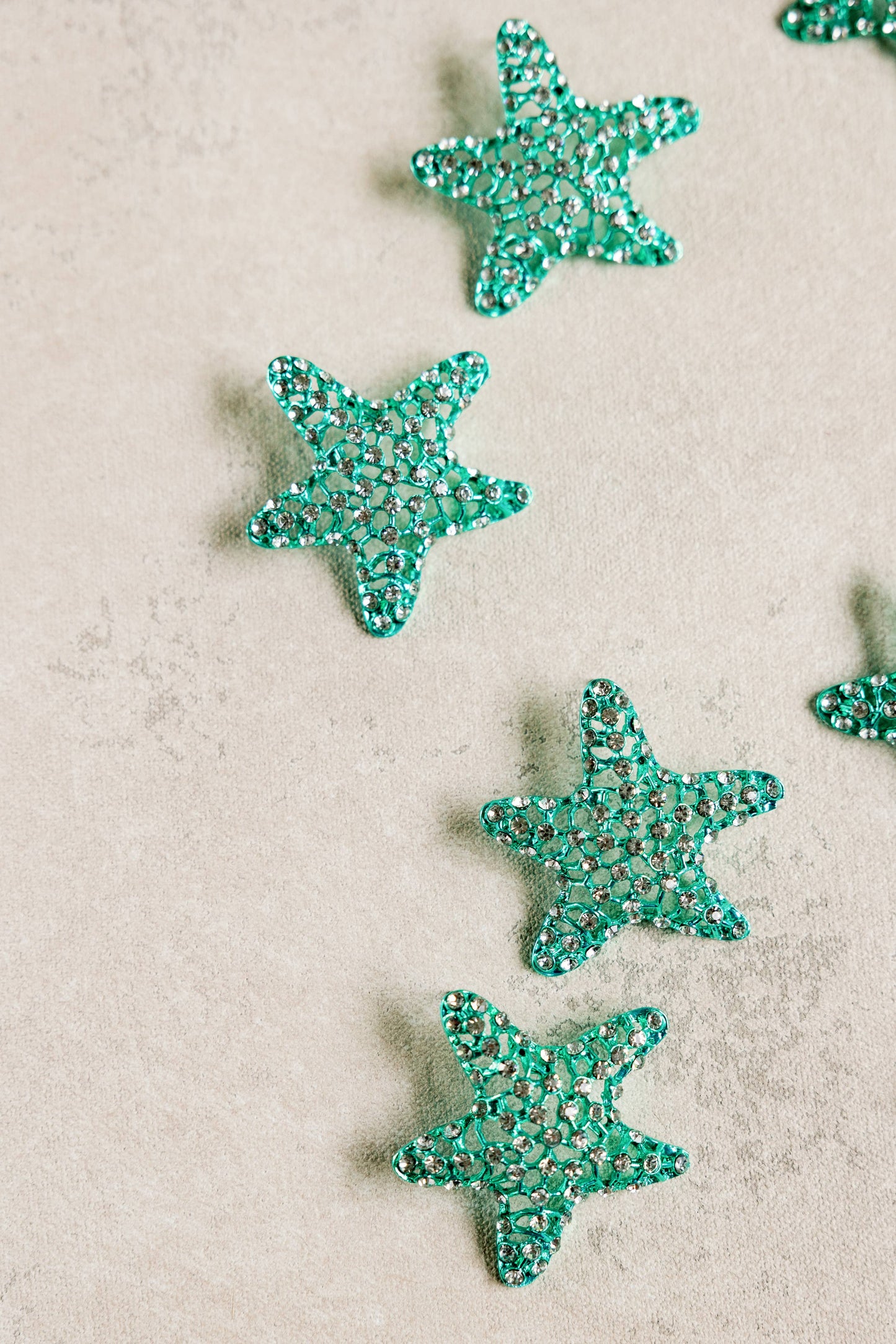 Green Rhinestone Starfish Statement Earrings