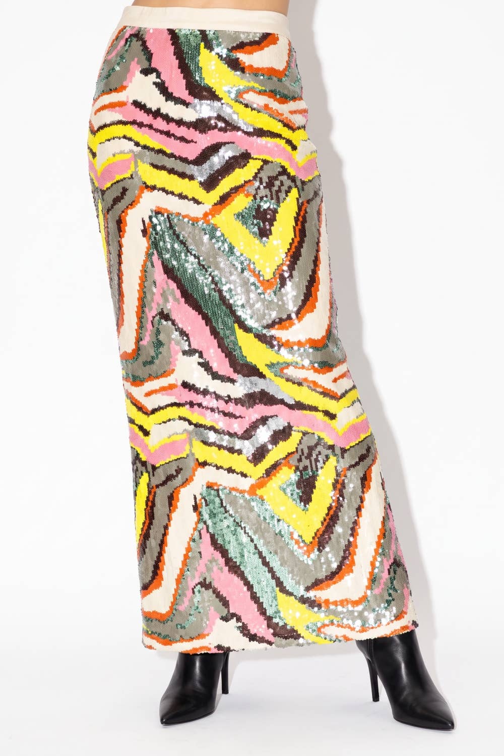 Geometric Sequin Embellished Column Skirt