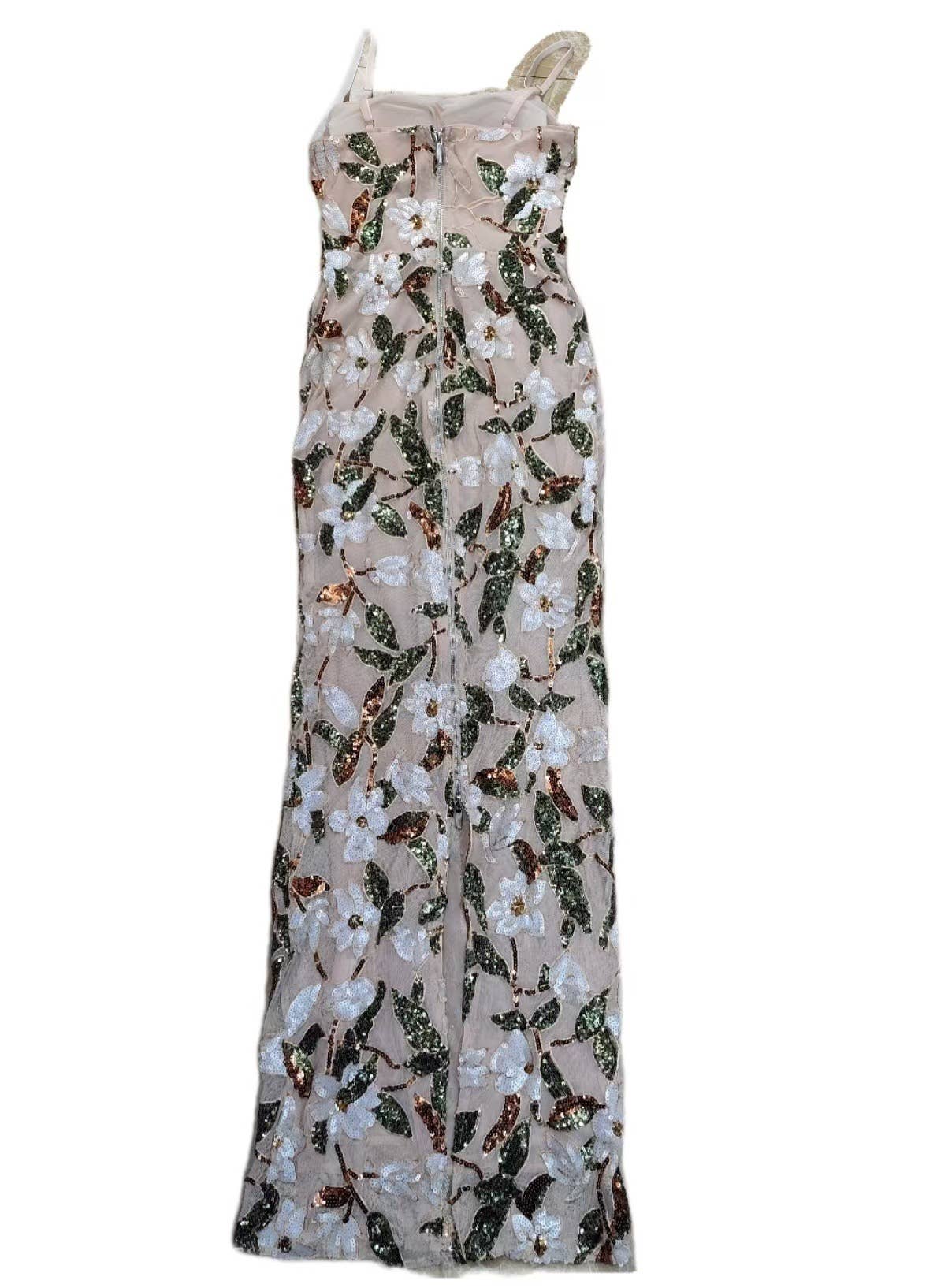 Sequined Embroidered Floral Suspender Party Dress