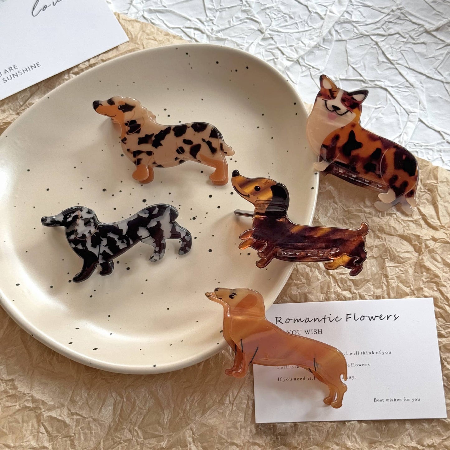Cartoon Dachshund Shepherd Puppy Hair Claw Clip