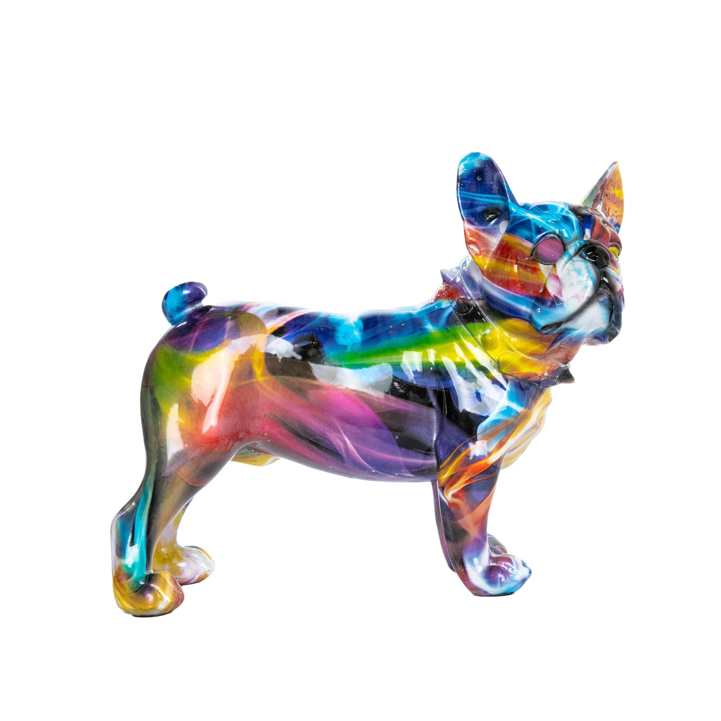 Hand Painted Smoke Art Bulldog Ears Up Sculpture - 9.5" long