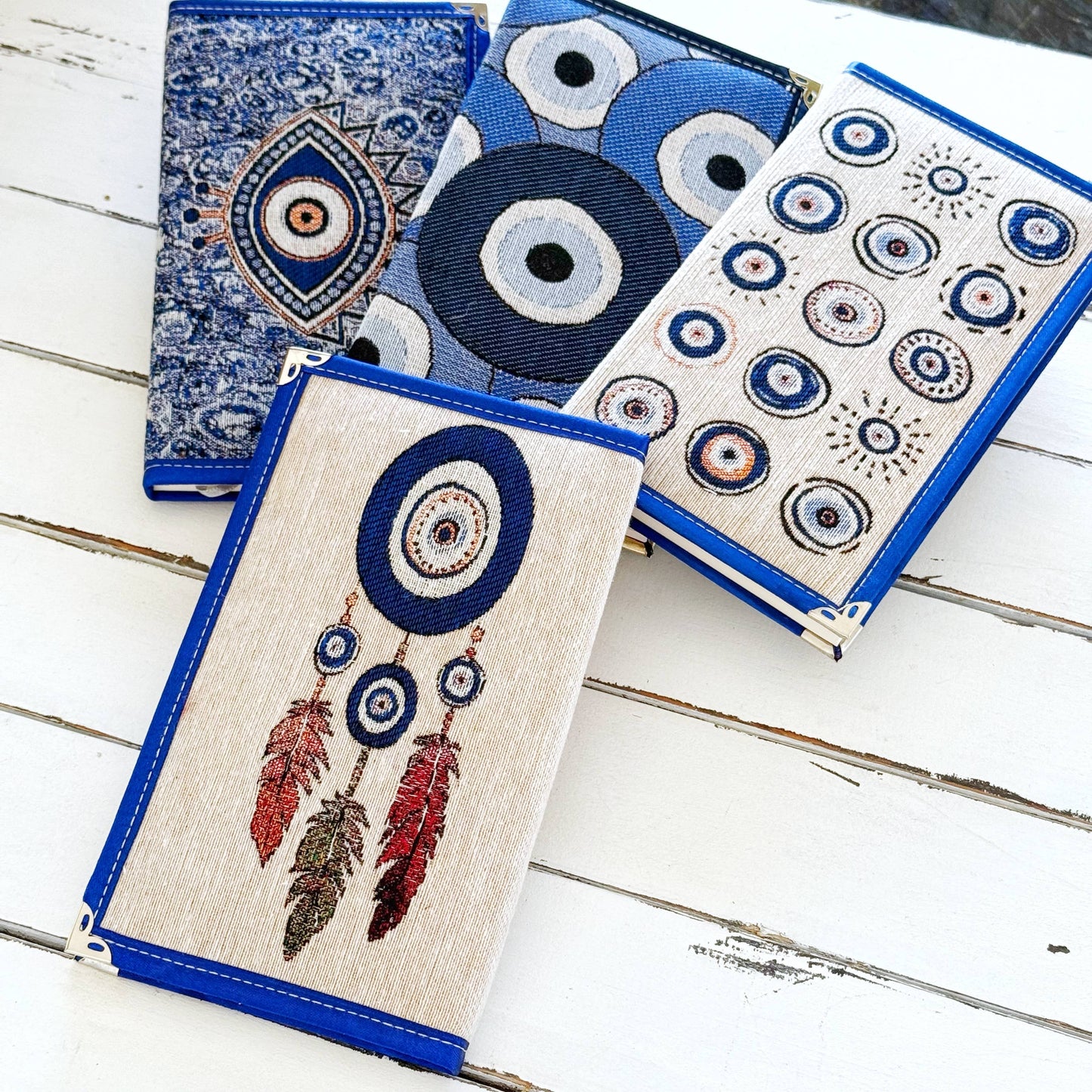 Evil Eye Notebook - Woven Fabric Journal, Boho