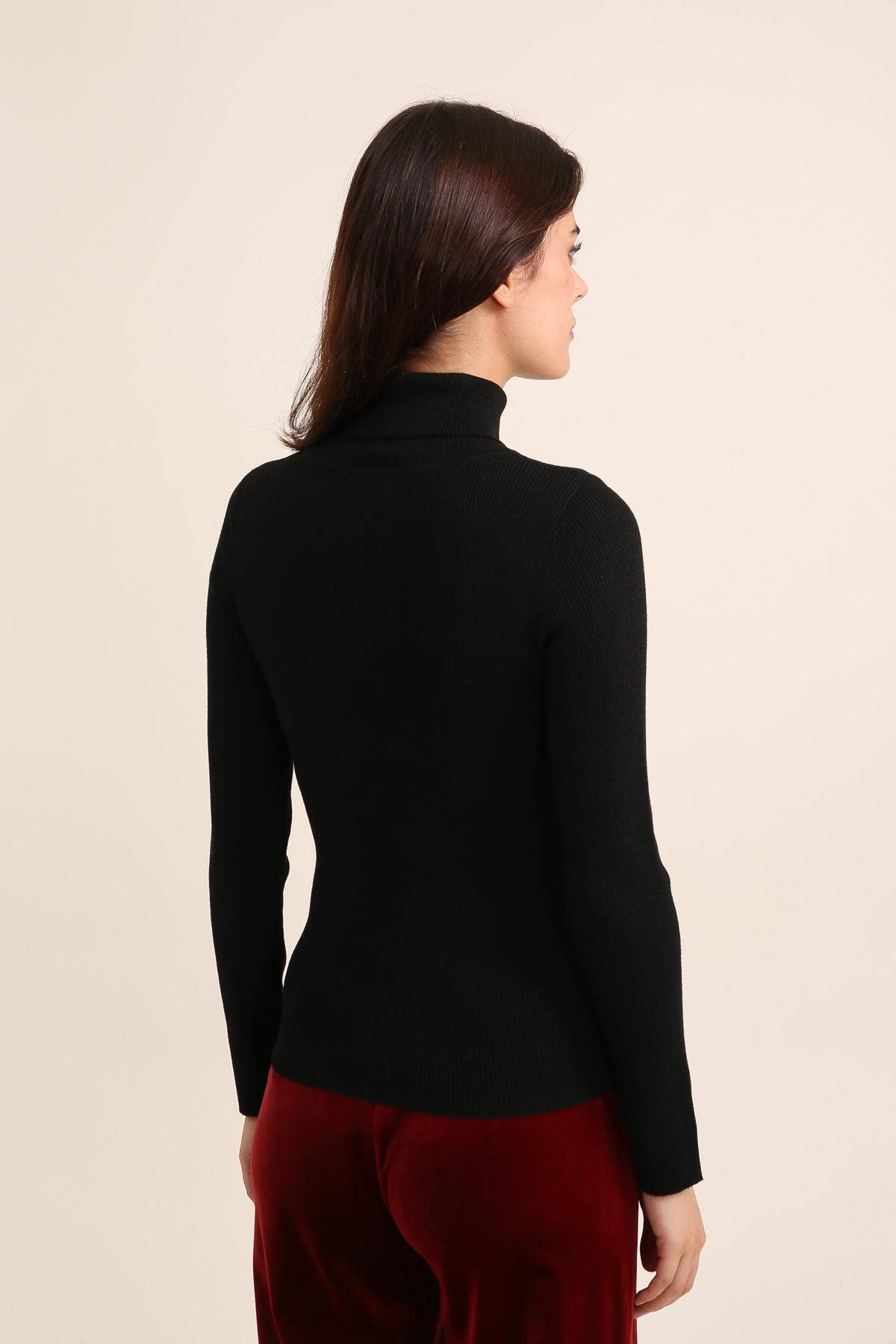 Ribbed turtleneck sweater in wool and lurex