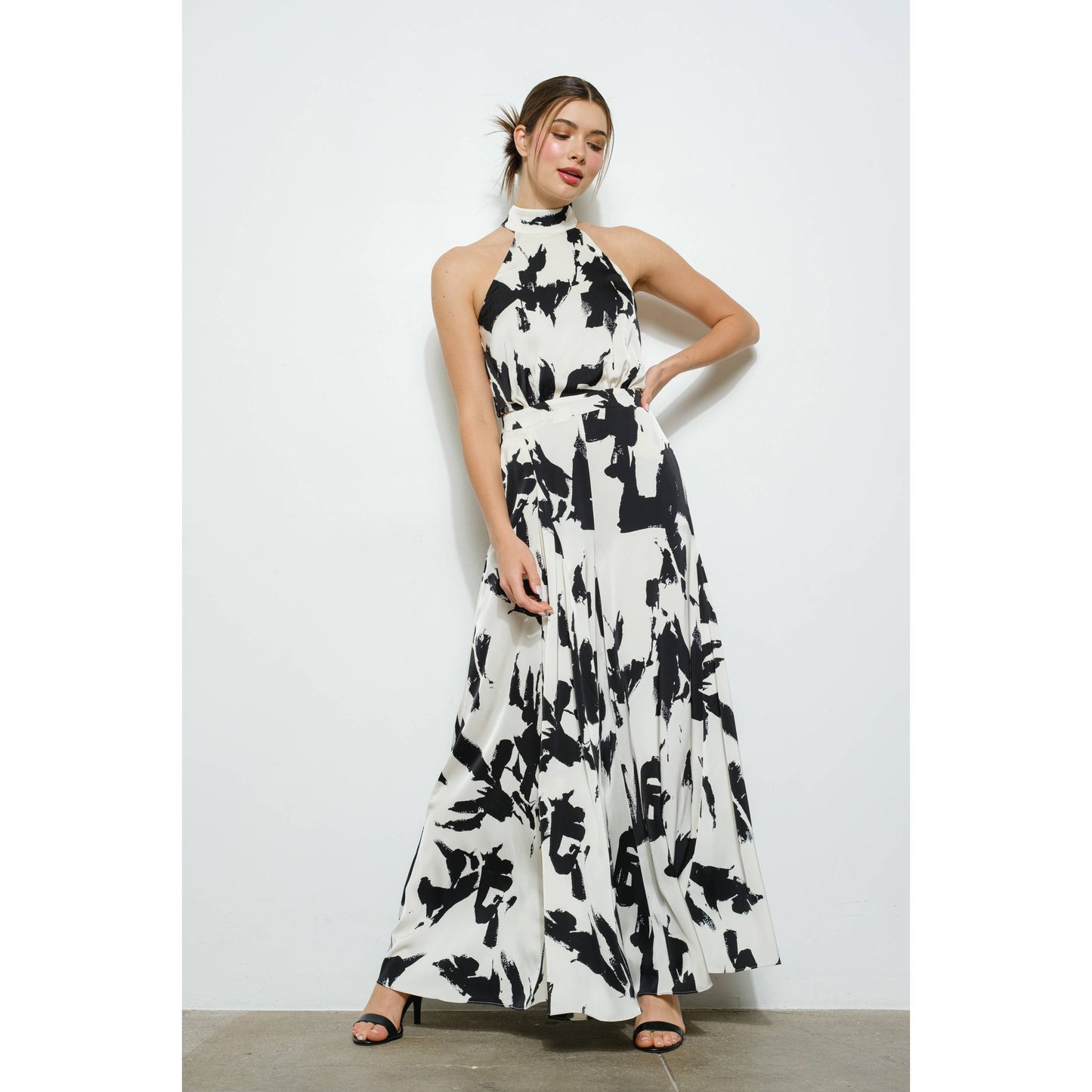 Abstract Print Halter Neck Wide-Leg Jumpsuit