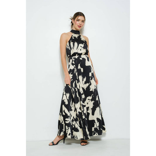 Abstract Print Halter Neck Wide-Leg Jumpsuit
