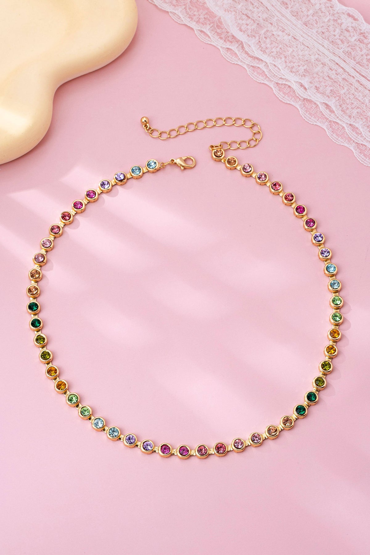 L'Atelier Collection Rainbow Bezel-Set Gemstone Tennis Necklace