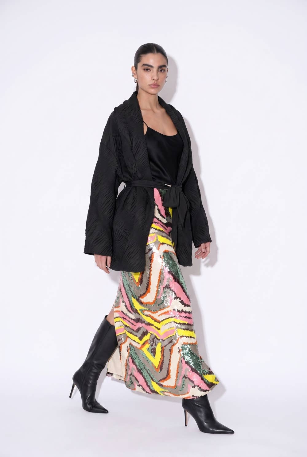 Geometric Sequin Embellished Column Skirt