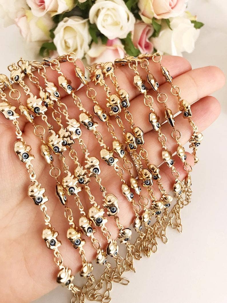 Elephant Evil Eye Bracelet, Lucky Charm Bracelet