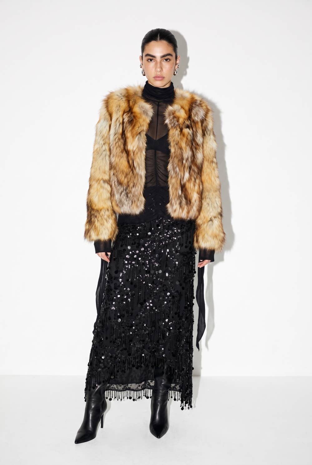 Sequin Fringe Embellished Maxi Skirt