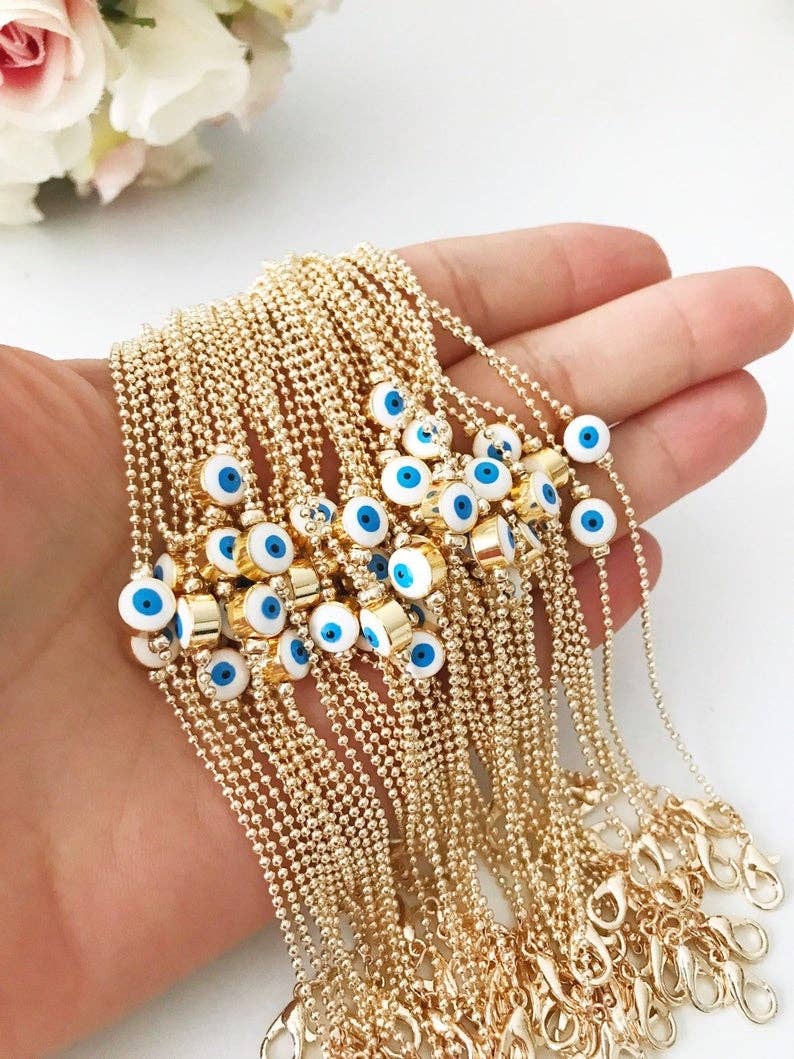 Evil Eye Bead Bracelet, Minimalist Bracelet, Gold Chain Bracelet