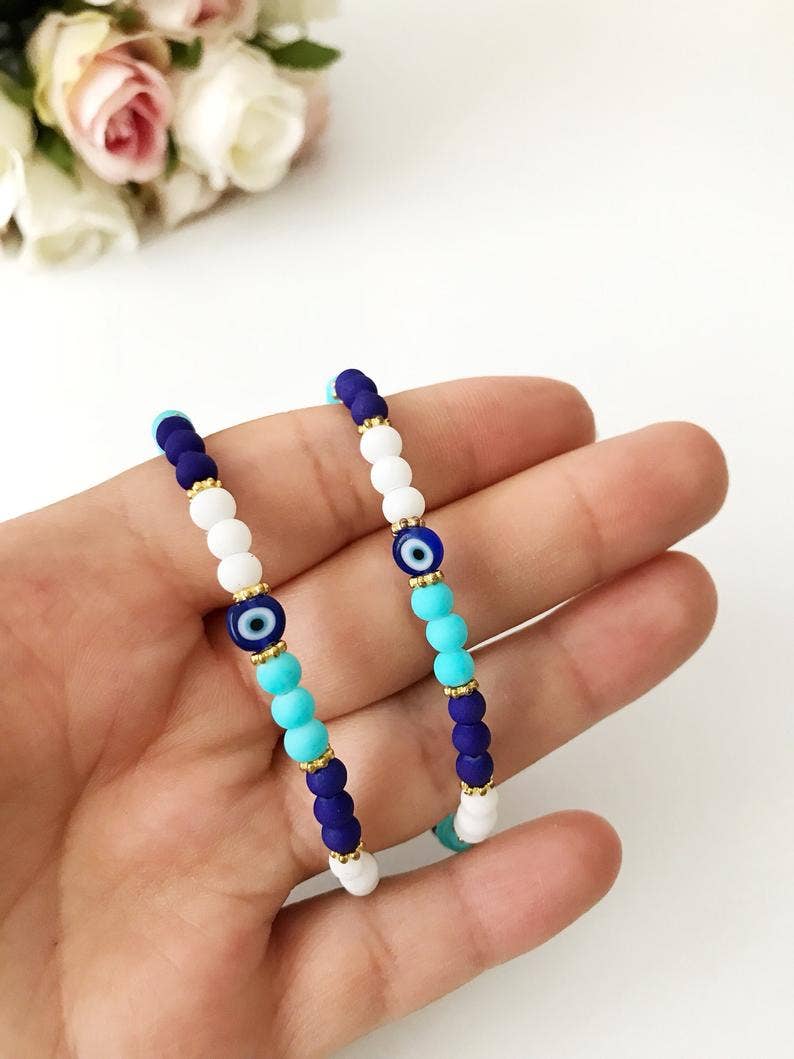 Summer Jewelry, Evil Eye Bracelet, Seed Beads Bracelet, Greek Jewelry