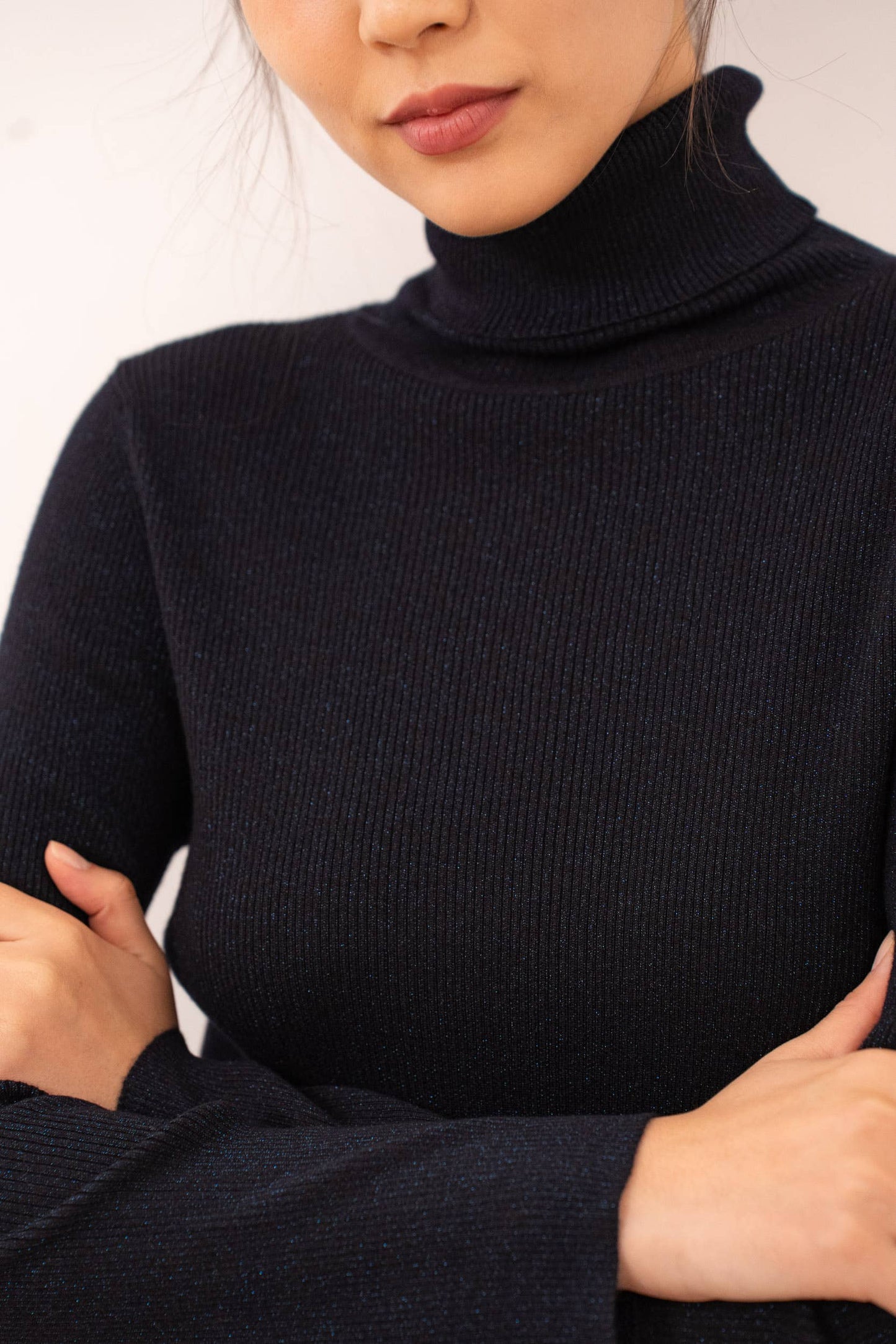Ribbed turtleneck sweater in wool and lurex