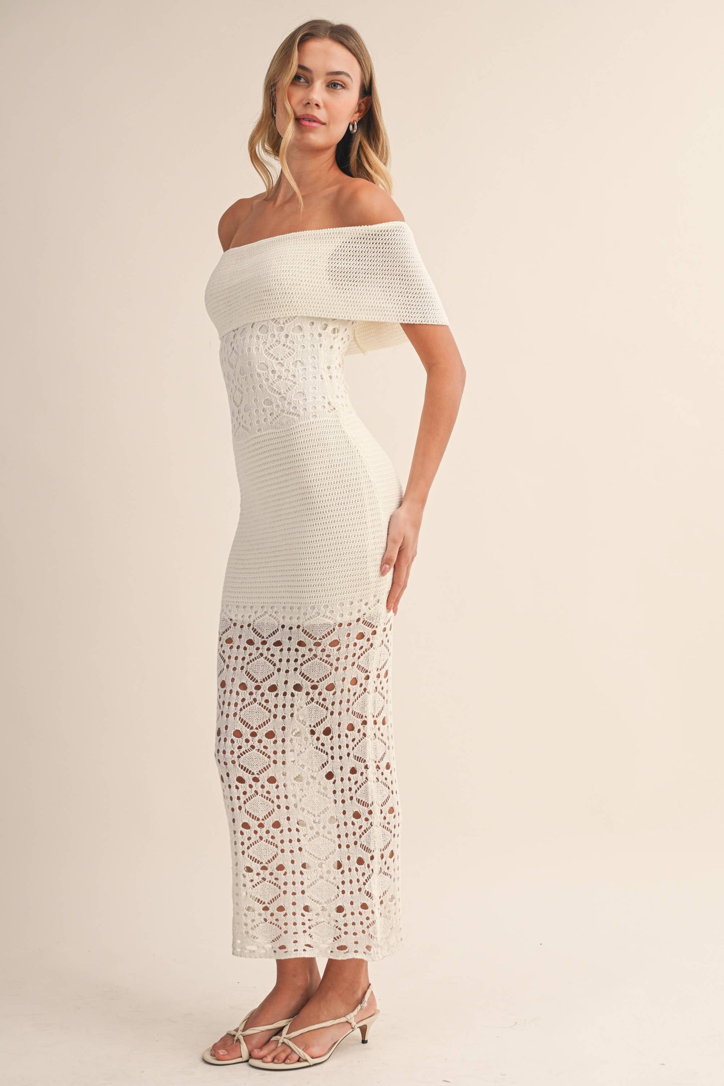Foldover Off Shoulder Sweater Maxi Dress