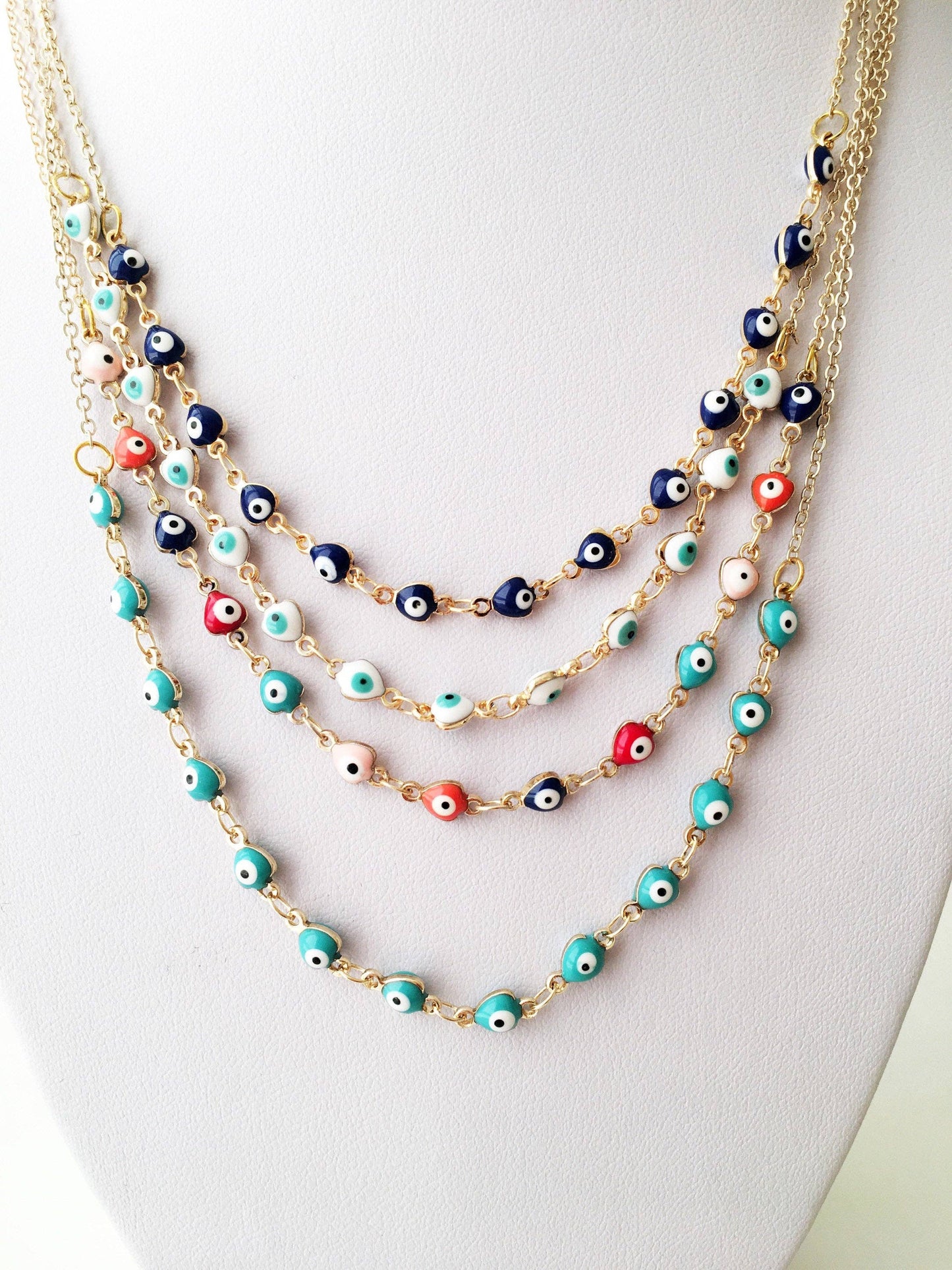 Evil Eye Necklace, Evil Eye Bead Necklace, Tiny Evil Eye Charms, Blue Evil Eye Necklace
