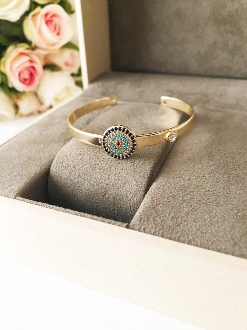 Bangle Bracelet, Blue Evil Eye Bracelet, Hamsa Bracelet