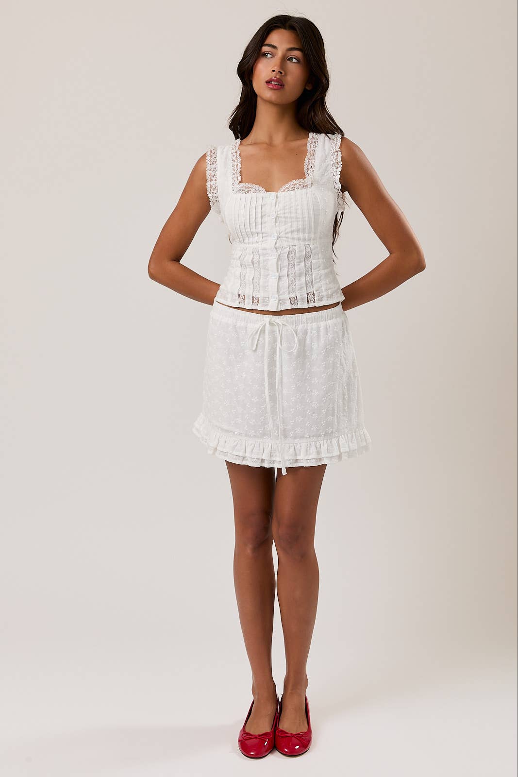 Le Lis Sleeveless Square Neck Ruffle Top