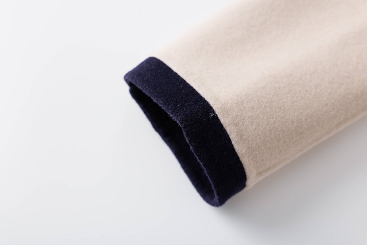 Chic Wool Bow Coat with Striped Waist Detail