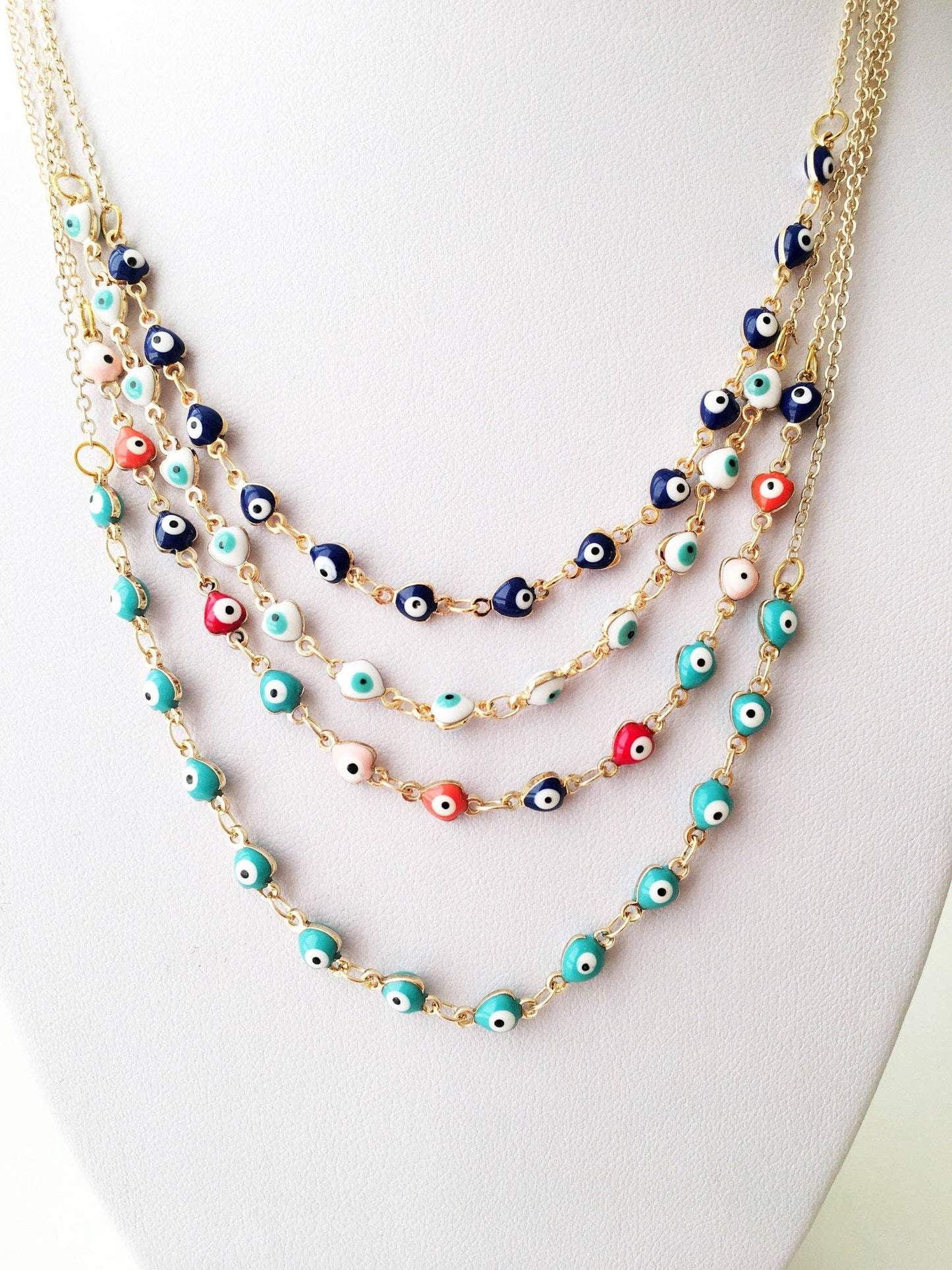 Evil Eye Necklace, Evil Eye Bead Necklace, Tiny Evil Eye Charms, Blue Evil Eye Necklace