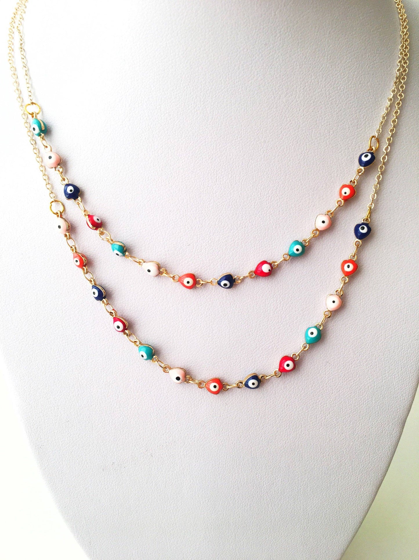 Evil Eye Necklace, Evil Eye Bead Necklace, Tiny Evil Eye Charms, Blue Evil Eye Necklace