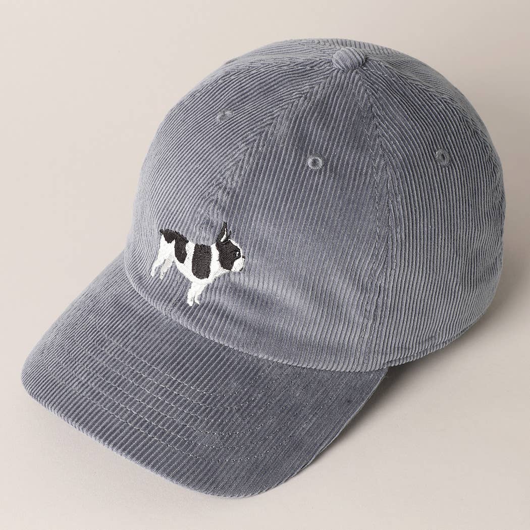 French Bulldog Embroidered Corduroy Baseball Cap