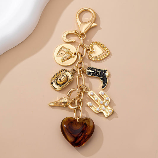 WESTERN HEART CROSS HAT BOOT HEART BAG CHARM
