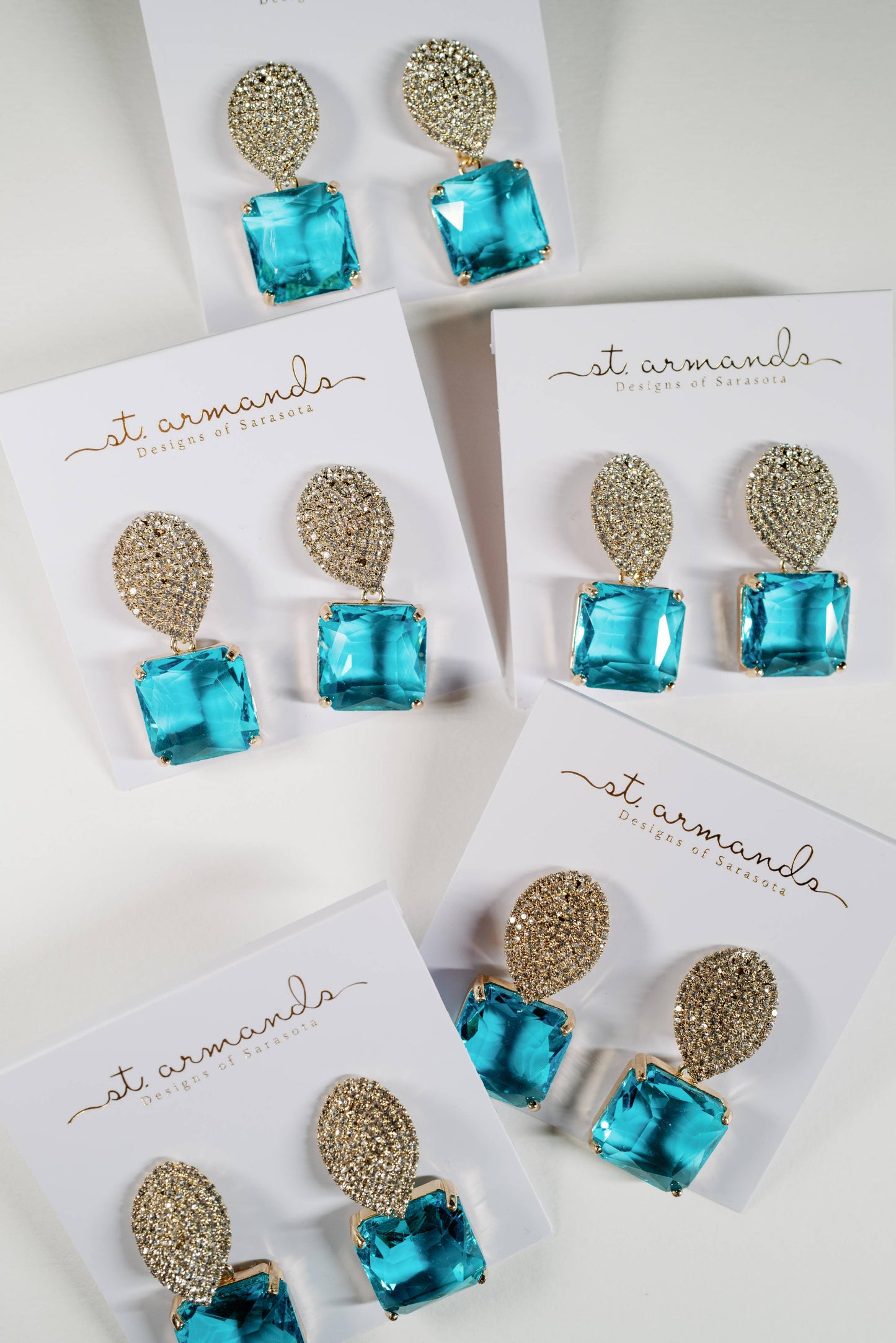 Turquoise Retro Pave Crystal Gum Drop Statement Earrings